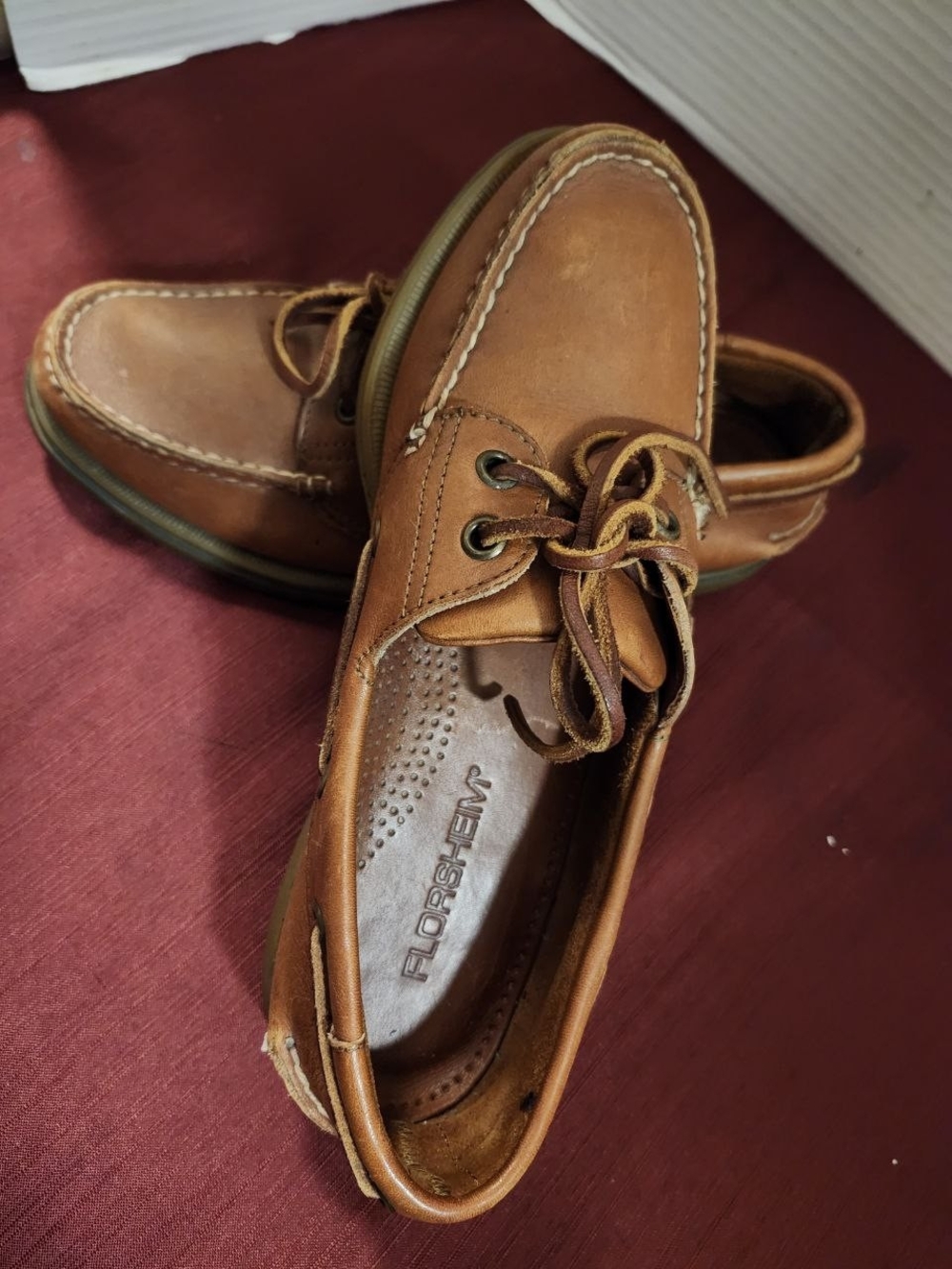 Florsheim Chestnut Brown Leather Lace-Up Boat Shoes Size 8